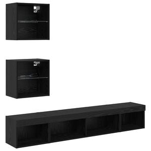 vidaXL TV Wall Units with LED with LED 5 pcs Black Oak Engineered Wood