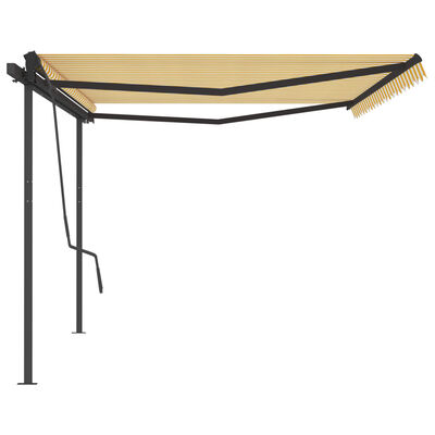 vidaXL Manual Retractable Awning with Posts 5x3.5 m Yellow and White