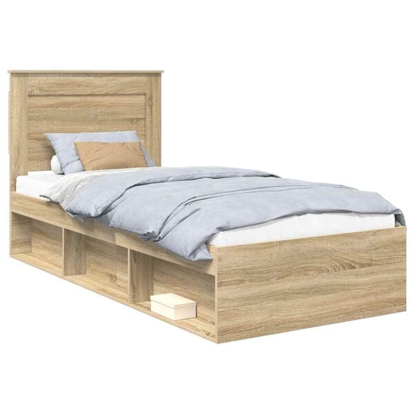 vidaXL Bed Frame with Headboard Sonoma 90 x 190 cm Solid Pine Wood