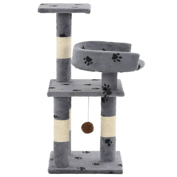 vidaXL Cat Tree with Sisal Scratching Posts 65 cm Paw Prints Grey