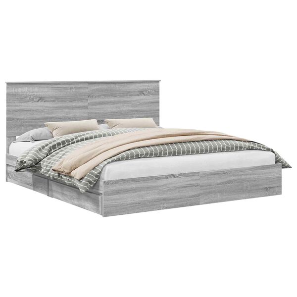 vidaXL Storage Bed Grey Sonoma 180 x 200 cm Engineered Wood