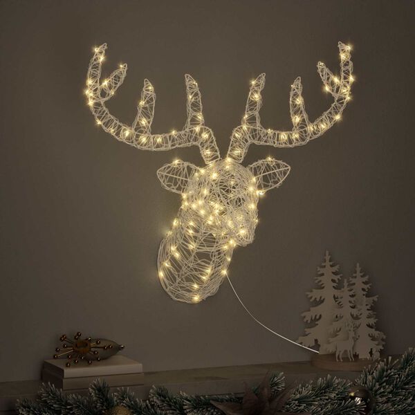 vidaXL Reindeer Head Warm white 68 x 36.5 x 62.5 cm Acrylic