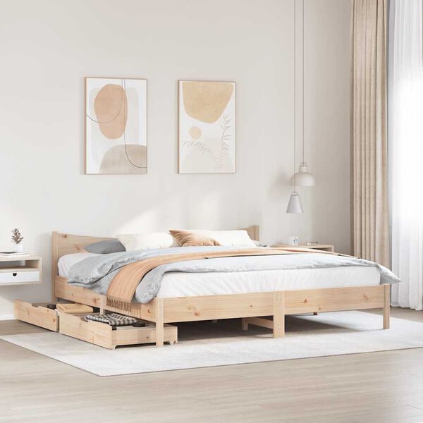 vidaXL Bed Frame with Drawers 200x200 cm Solid Wood Pine