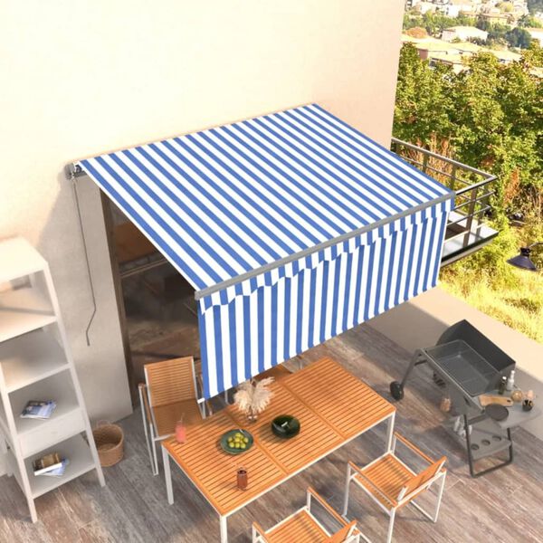 vidaXL Manual Retractable Awning with Blind 3x2.5m Blue&White