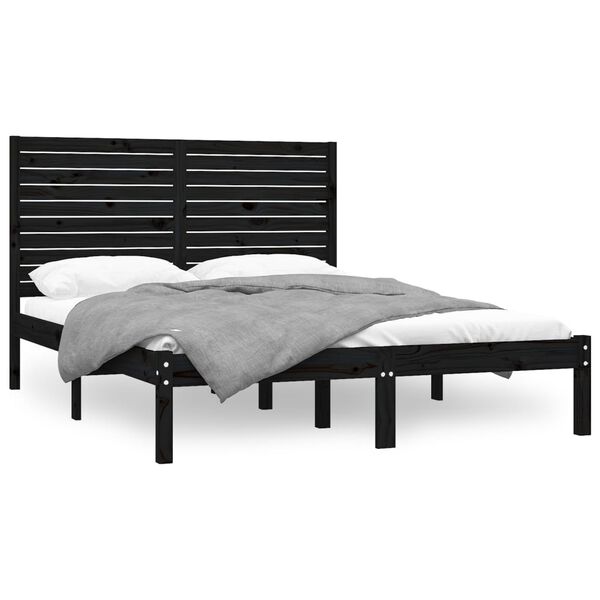 vidaXL Bed Frame without Mattress Black 150x200 cm King Size Solid Wood