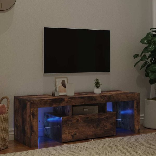 vidaXL TV Cabinet with LED Lights Smoked Oak 120x35x40 cm