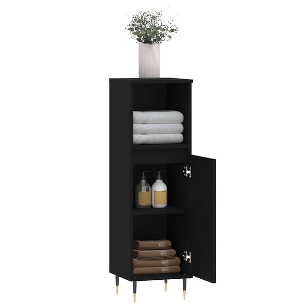 vidaXL Bathroom Cabinet Black 30x30x100 cm Engineered Wood