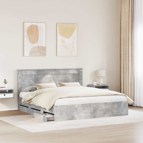 vidaXL Bed Frame with Drawer Concrete Grey 180 x 200 cm Engineer Wood