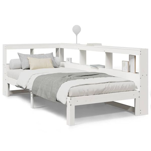 vidaXL Bookcase Bed without Mattress White 75x190 cm Small Single Solid Wood Pine