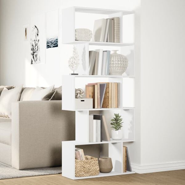 vidaXL Room Divider Bookcase 5-Tier White 70x24x161 cm Engineered Wood