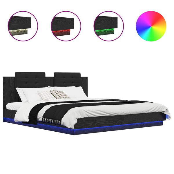 vidaXL Bed Frame with Headboard Black Oak 180 x 200 cm Engineered Wood