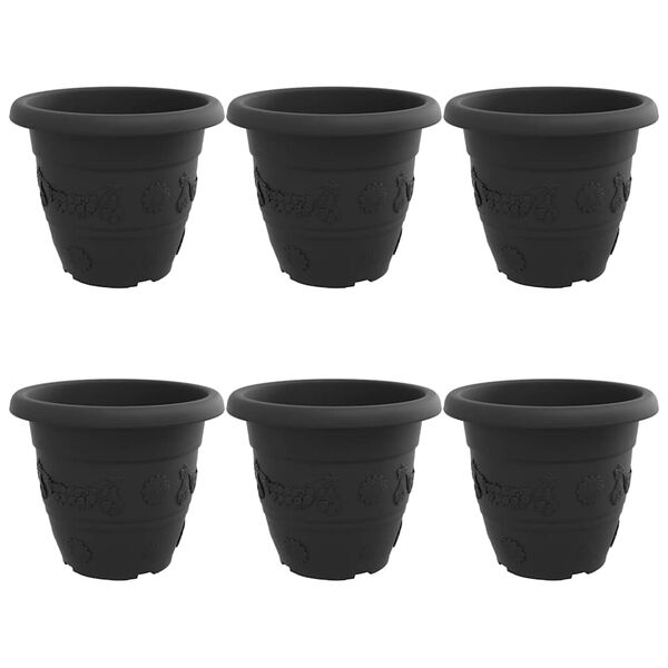 vidaXL Round Flower Pot 6 pcs Black &Oslash; 39 x 32 cm Plastic
