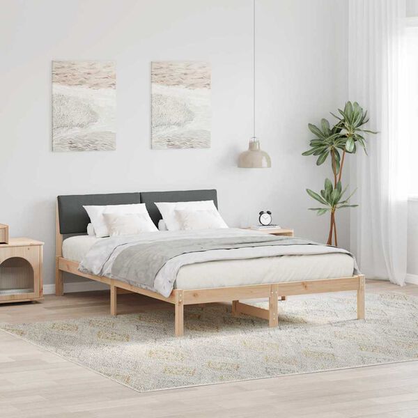 vidaXL Bed frame Brown and dark grey 140 x 190 cm Solid pine wood