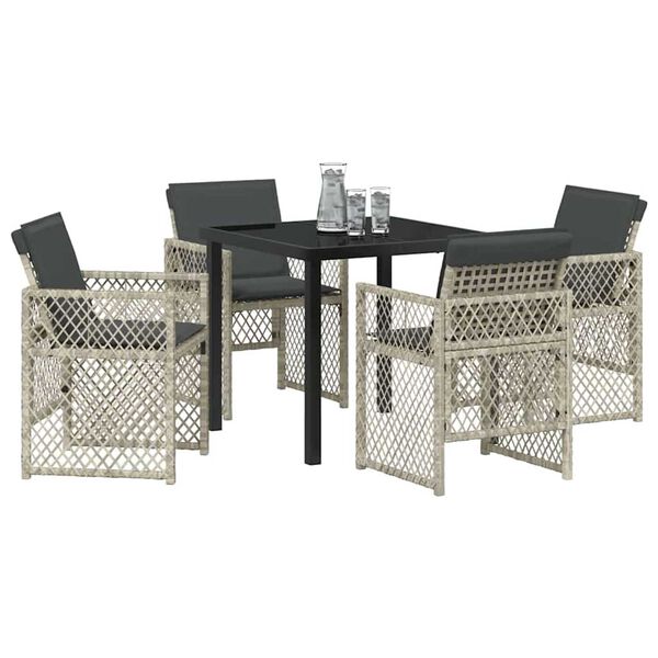 vidaXL Garden Dining Set 5 pcs Light Grey Poly Rattan