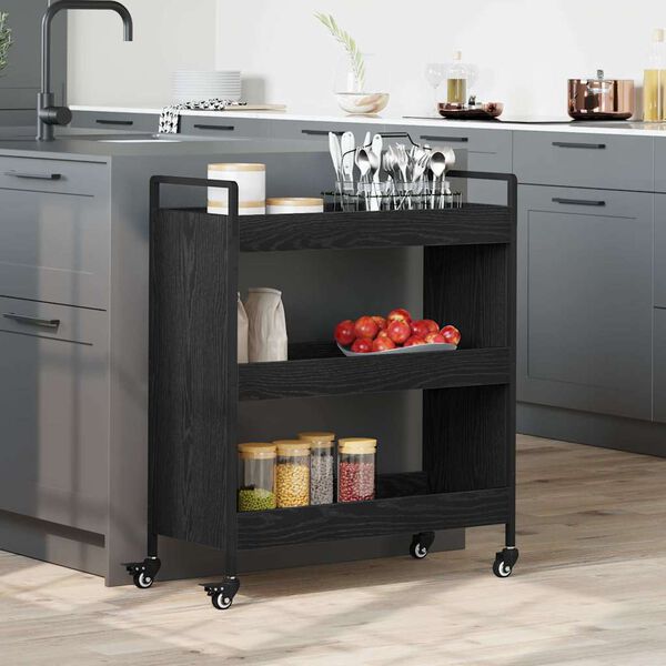 vidaXL Kitchen Trolley Black Oak 70 x 30 x 82 cm Engineered Wood