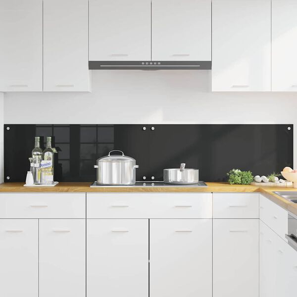vidaXL Kitchen Backsplash 2 pcs Black 100 x 40 cm Tempered Glass
