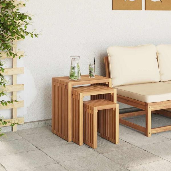 vidaXL Garden Side Table 3 pcs Brown 33 x 44.5 x 51 cm Solid Teak Wood