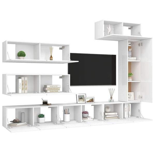 vidaXL 7 Piece TV Cabinet Set White Engineered Wood