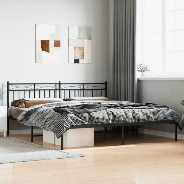 vidaXL Metal Bed Frame without Mattress with Headboard Black 193x203cm
