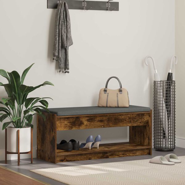 vidaXL Hall Bench with Cushion with Shelf Smoked Oak 103 x 38 x 45 cm