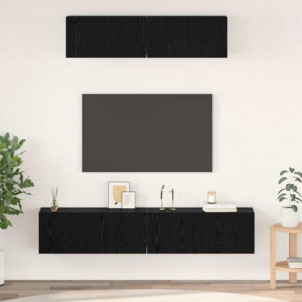 vidaXL TV Cabinet Set Wall-mounted 4 pcs Black Oak Engineered Wood