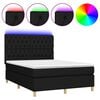 vidaXL Box Spring Bed with Mattress&LED Black 140x190 cm Fabric