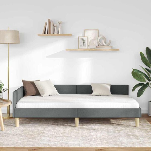 vidaXL Corner Bed Frame with Headboard Dark Grey 90 x 200 cm Fabric