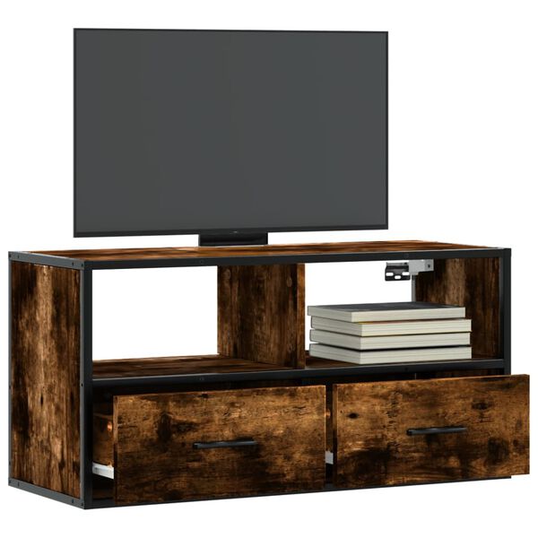 vidaXL TV Cabinet Smoked Oak 80x31x39.5 cm Engineered Wood and Metal