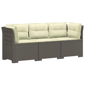 vidaXL 3-Seater Garden Sofa with Cushions Rattan Look PP Light Grey