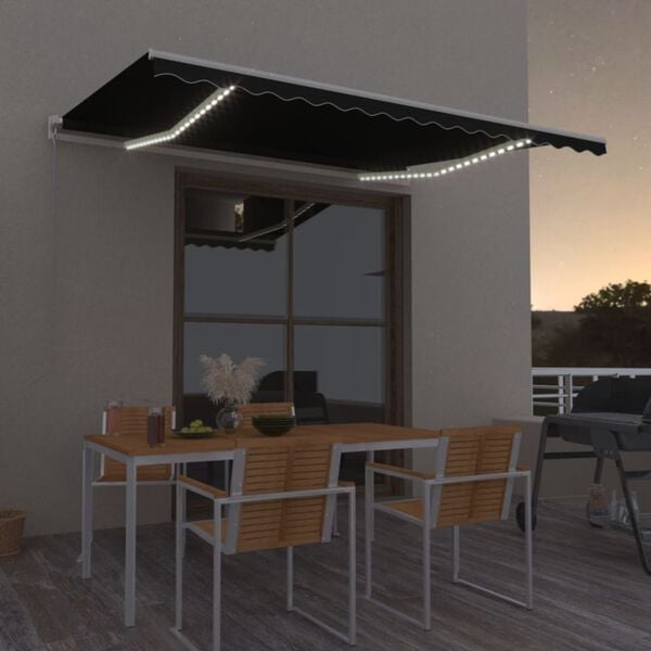 vidaXL Manual Retractable Awning with LED 450x300 cm Anthracite