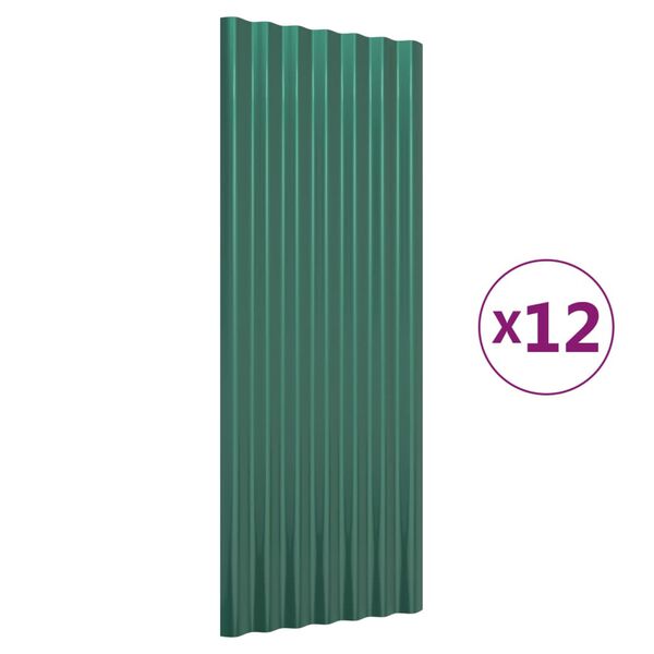 vidaXL Roof Panels 12 pcs Galvanised Steel Green 100x36 cm