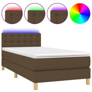 vidaXL Box Spring Bed with Mattress&LED Dark Brown 80x200cm Fabric