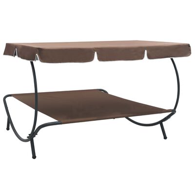 vidaXL Outdoor Lounge Bed with Canopy Brown