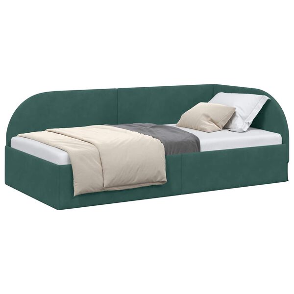 vidaXL Corner Bed Frame Dark Green 90 cm x 200 cm Velvet