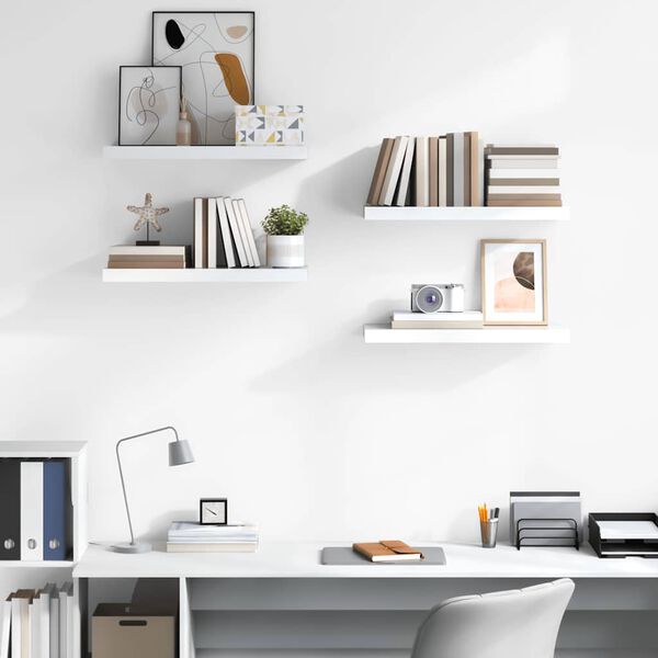 vidaXL Floating Wall Shelves 4 pcs High Gloss White 60x23.5x3.8 cm MDF