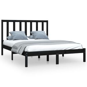vidaXL Bed Frame without Mattress Black Solid Wood Pine 140x190 cm