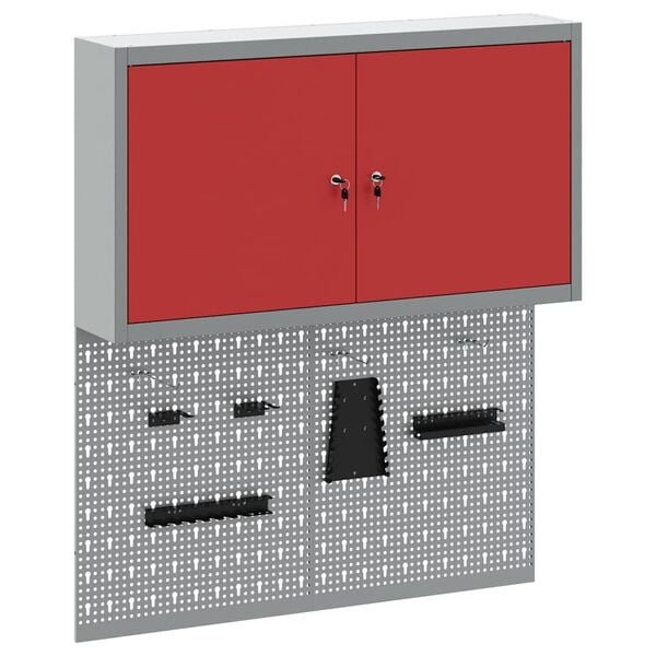 vidaXL Tool Cabinet Set with Shelf 3 pcs Red Powder-Coated Steel