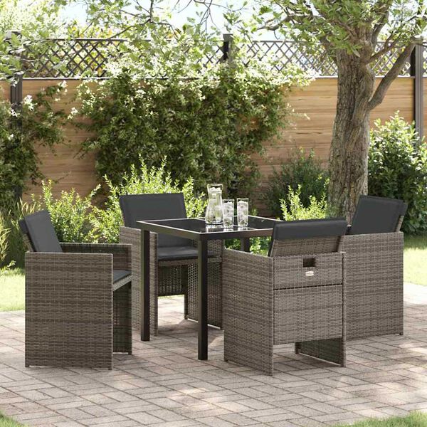vidaXL Garden Dining Set 5 pcs Grey Poly Rattan