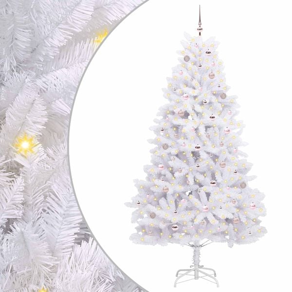 vidaXL Artificial Hinged Christmas Tree White 240 cm PVC and Steel