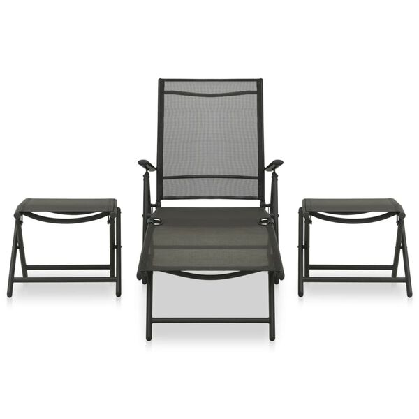 vidaXL 3 Piece Garden Lounge Set Textilene and Aluminium Black