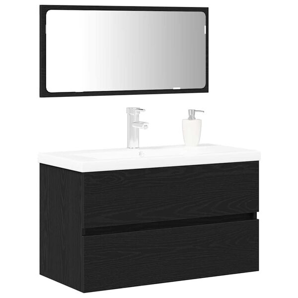 vidaXL Bathroom Furniture Set 3 pcs Black Oak Engineered Wood