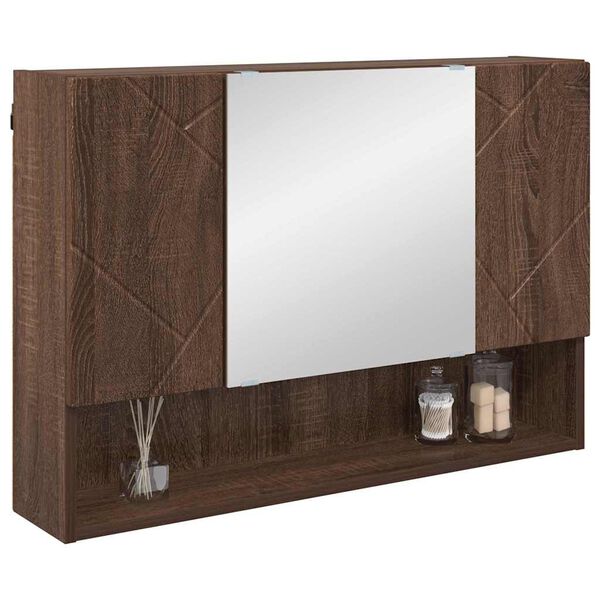 vidaXL Mirror Cabinet Brown Oak 80 x 17 x 55 cm Engineered Wood