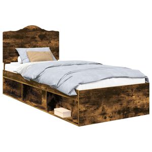 vidaXL Bed Frame with Headboard Smoked Oak 75 x 190 cm Solid Pine Wood