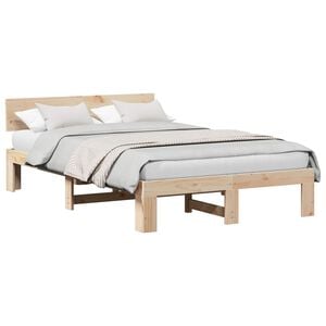 vidaXL Bed Frame with Headboard Natural 135 x 190 cm Solid Pine Wood