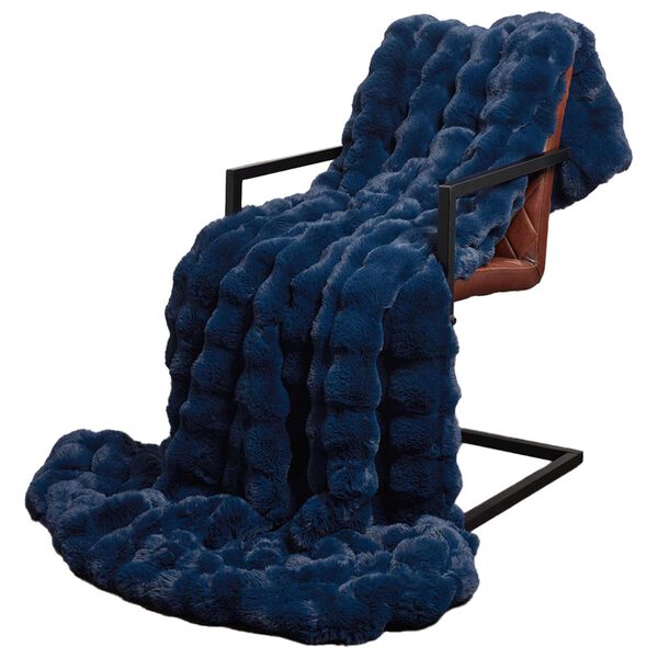 vidaXL Faux Rabbit Fur Blanket Marine Blue 150 x 220 cm Polyester