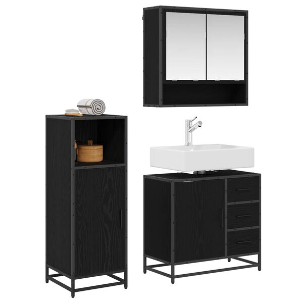 vidaXL Bathroom Furniture Set 3 pcs Black Oak Engineered Wood
