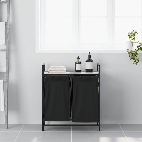 vidaXL Laundry Basket 2 Compartments with Shelf Grey Sonoma