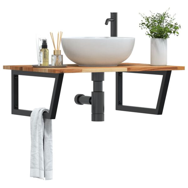 vidaXL Basin Shelf Wall Mounted Steel and Solid Wood Acacia