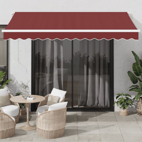 vidaXL Manual Retractable Awning with LED Burgundy 350x250 cm