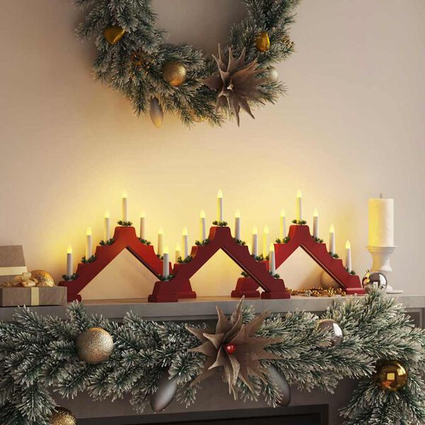 vidaXL Christmas Candle Bridge with 7 LEDs 3 pcs Red 39.5 x 5 x 29 cm